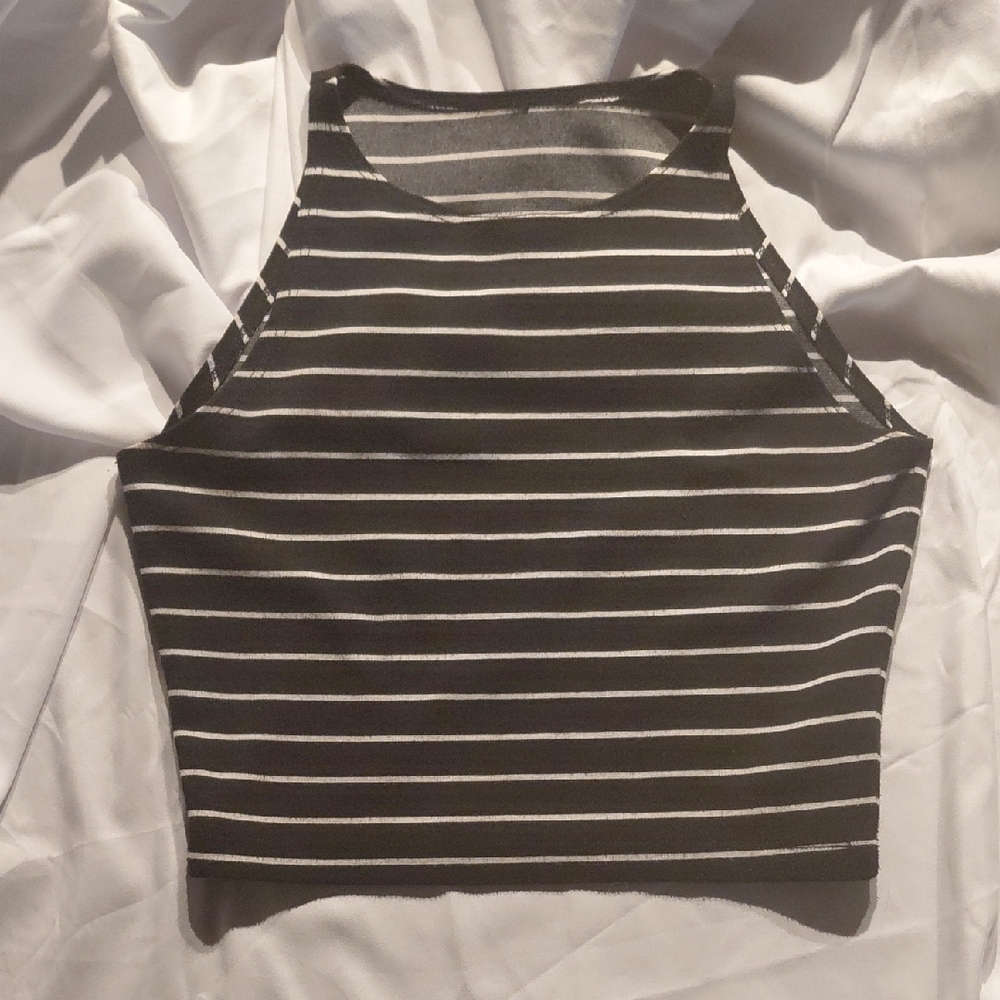 American Apparel Black and White Striped Tank Crop Top